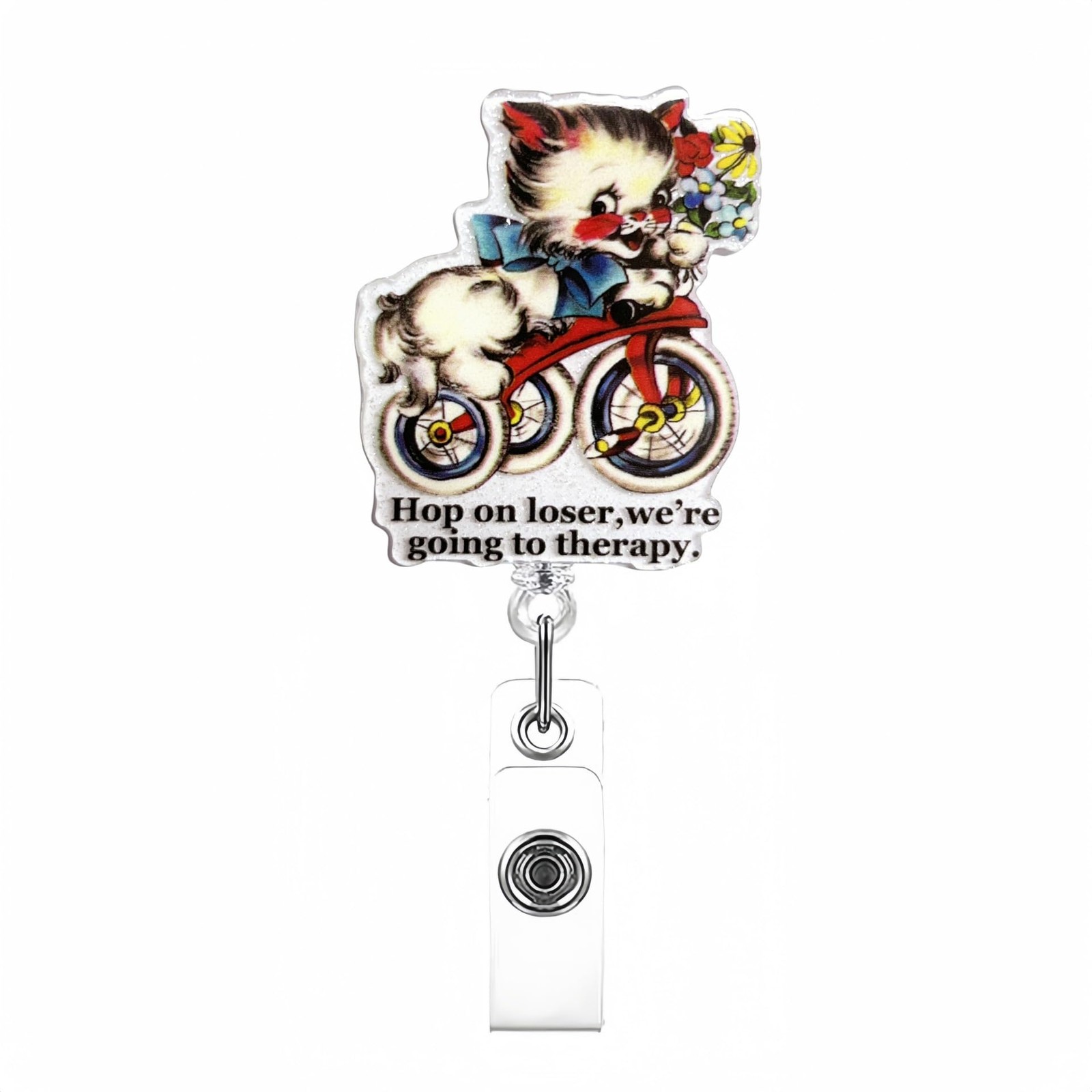 Cute Cat Badge Reel, Reels Retractable, Name Holder White