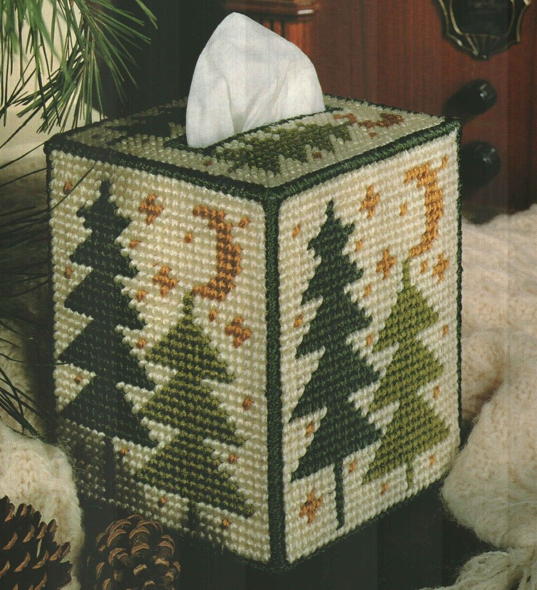 WINTER TREES TISSUE BOX COVER CHRISTMAS PLASTIC CANVAS PATTERN INSTRUCTIONS