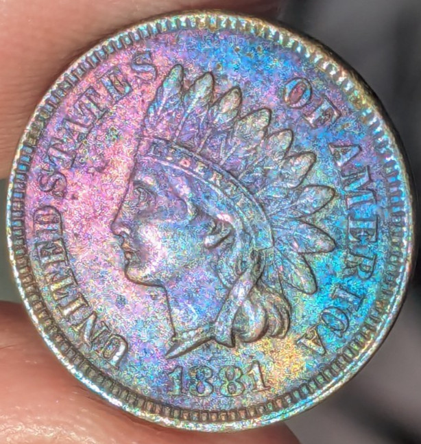 1881 Indian Head Cent Uncirculated Rainbow Colorful Toned