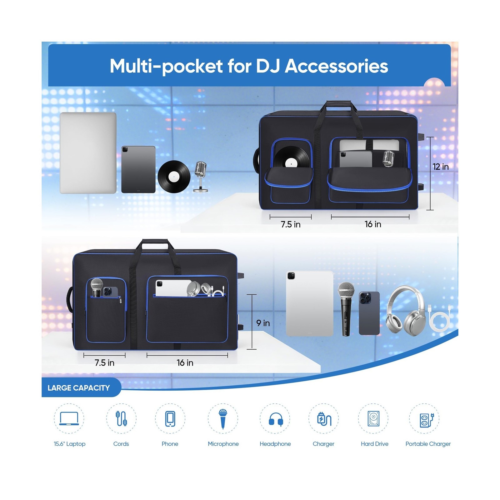 DJ Controller Case with Wheels Compatible with XDJ-AZ, Rolling DJ Travel Gig ...