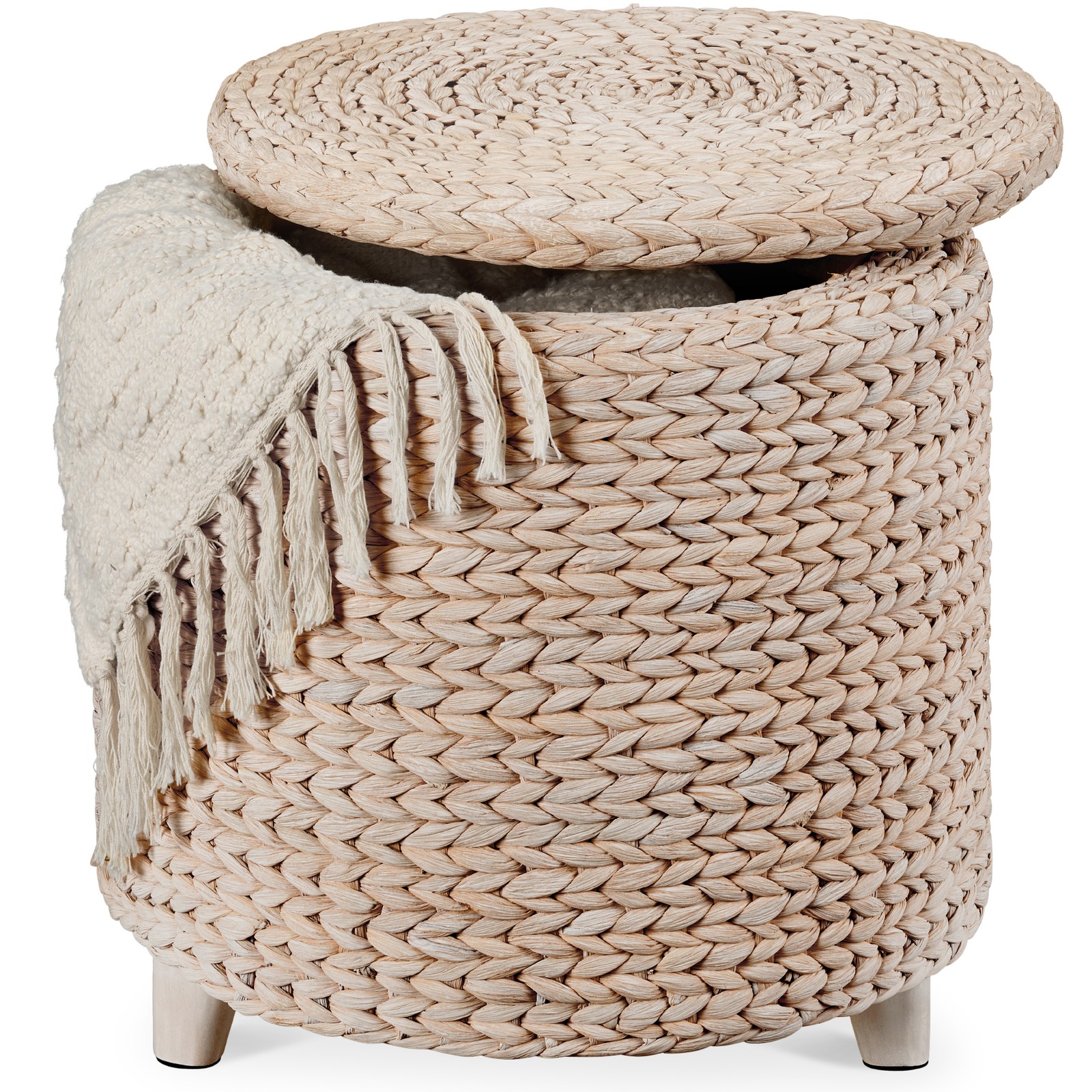 Best Choice Products 17" Round Storage Ottoman Lid Handwoven Water Hyacinth