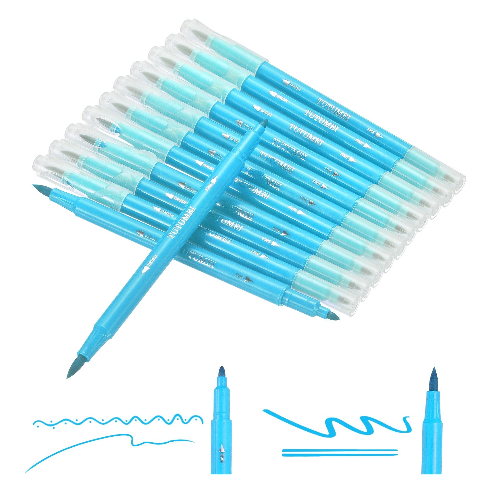 12 Pack Dual Markers Brush Pens Colored Pen Marker Set, Light Sky Blue