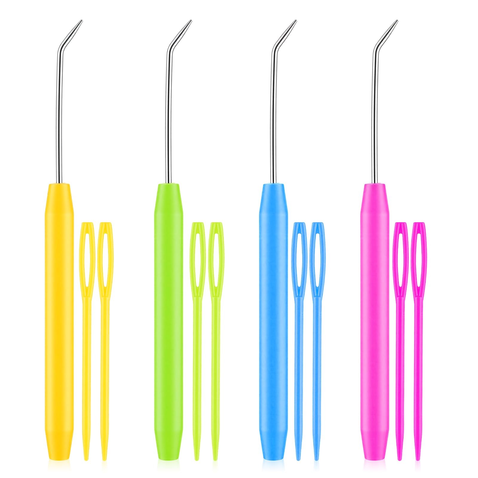 4 PCS Knitting Loom Hook with 8 PCS Large Eye Plastic Sewing Needles, Colorfu...