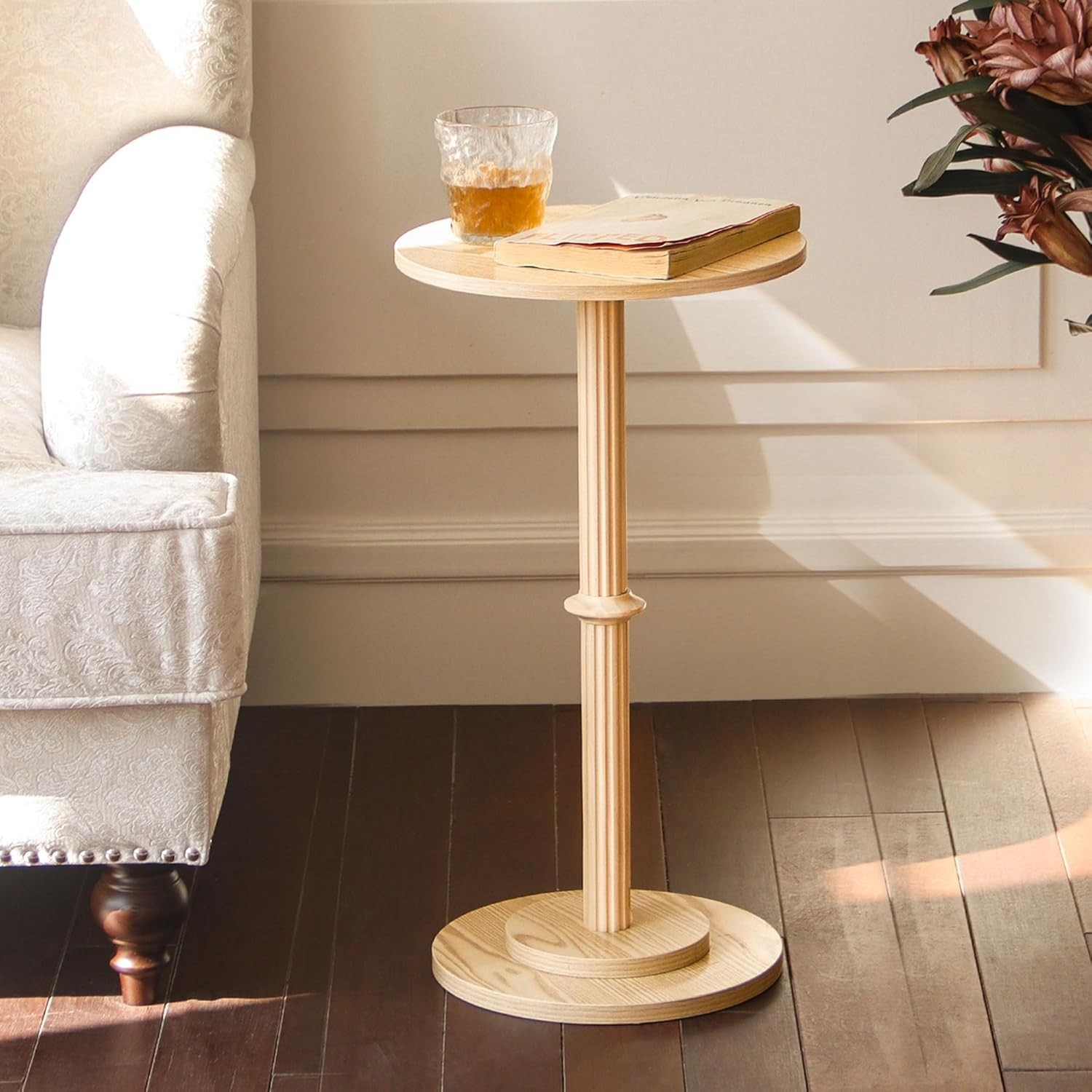 Small Side Table Small Spaces Modern Round End Table W/ Fluted Wood Drink Table