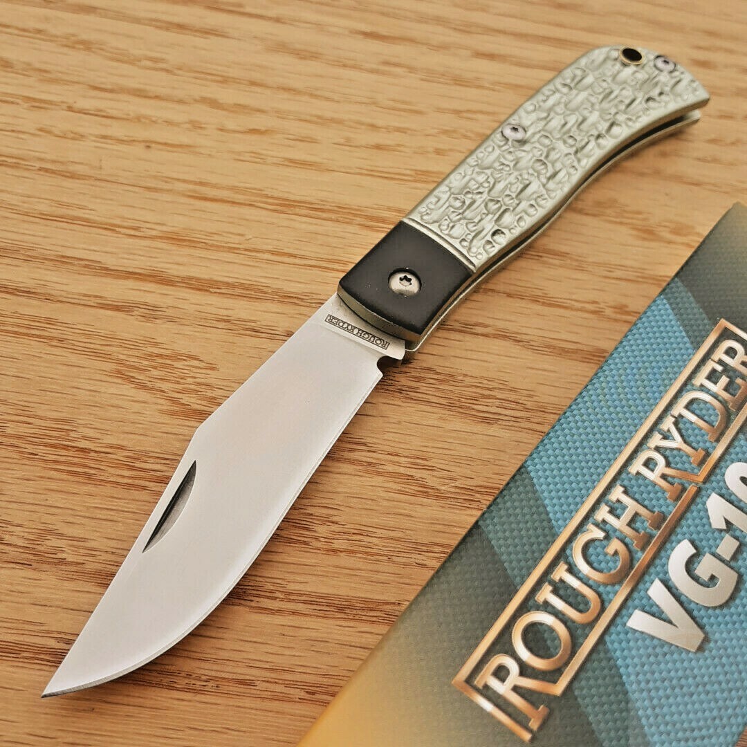 Rough Ryder Slip Joint Folding Knife 3" Satin VG-10 Steel Blade Aluminum Handle