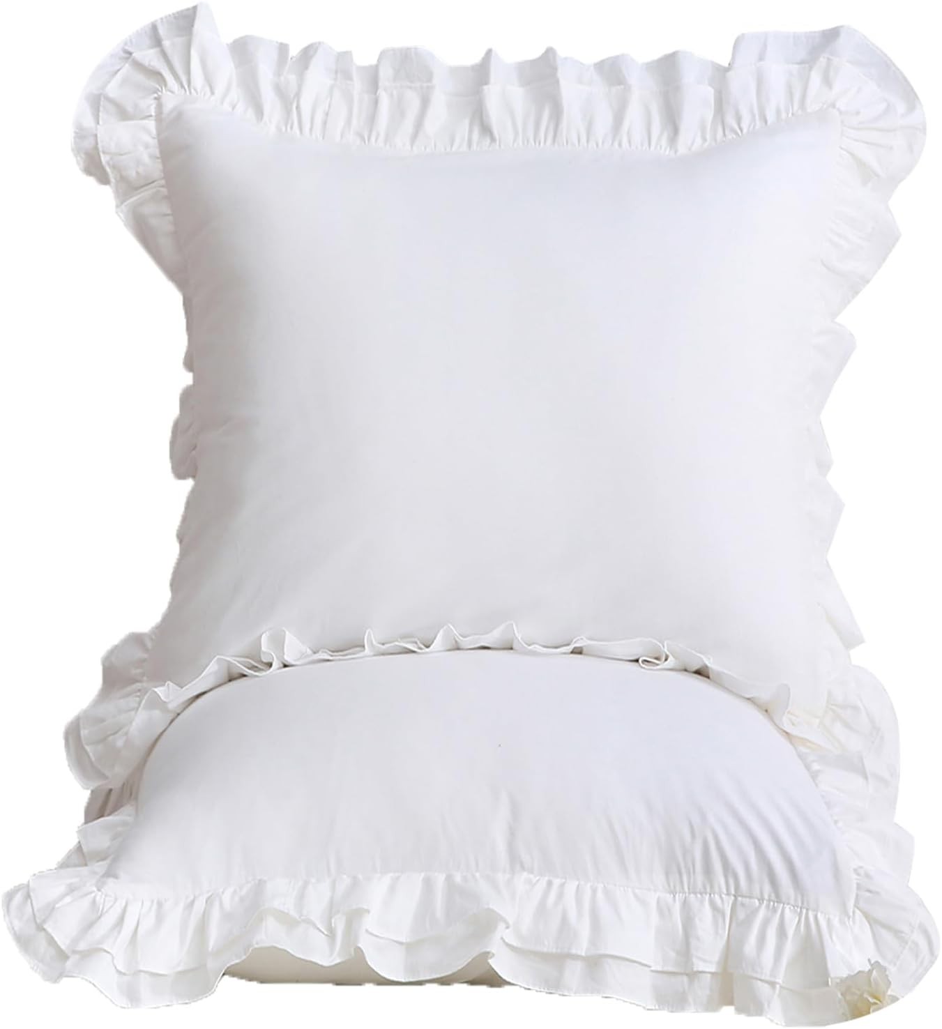 Shabby White Ruffle Euro Pillow Sham Covers Set of 2 Cotton Pillow Shams 26x26in
