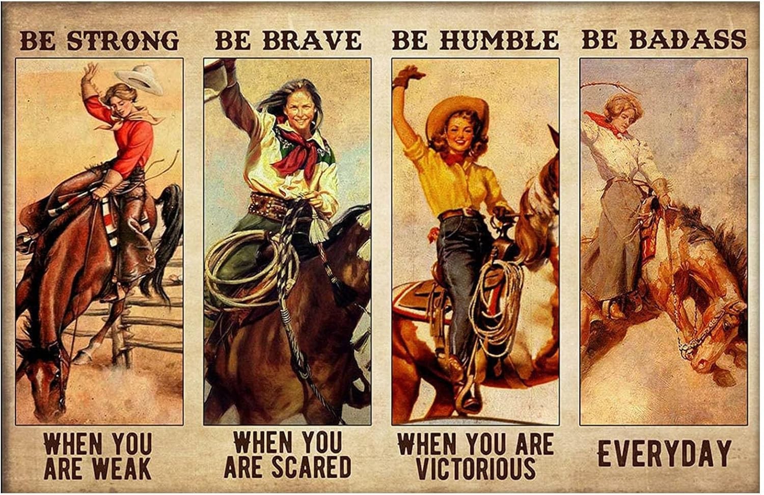 Flyhaw Cowgirl Rodeo Be Badass Everyday Vintage Poster Girls Love Horses tin...