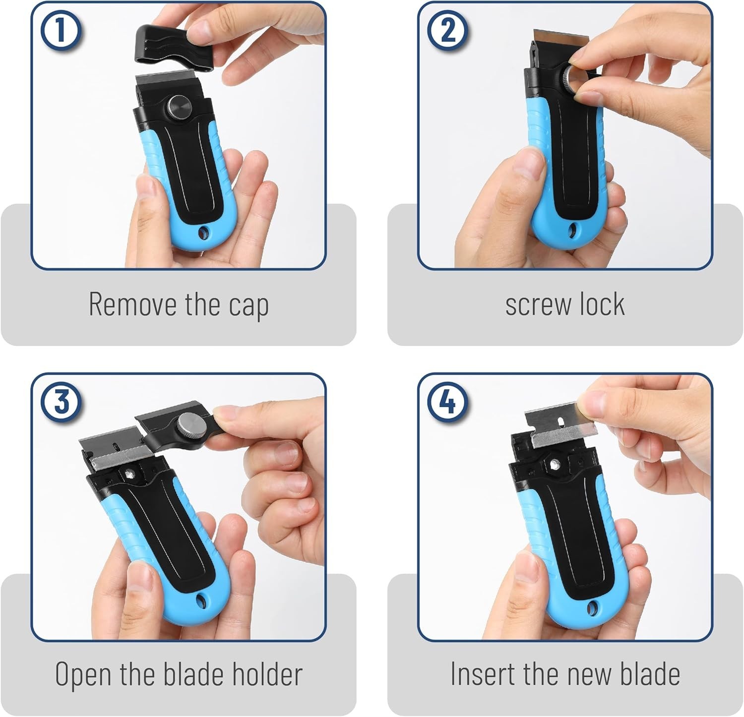 Bates- Razor Blade Scraper, Blue, Locking Razor Scraper Set with 10 Extra Stainl
