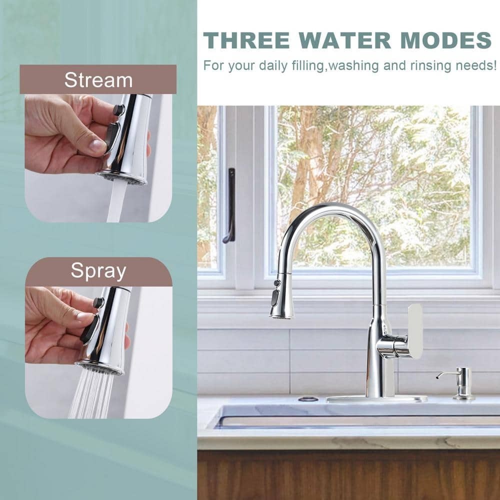 Single Handle Pull Down Sprayer Kitchen Faucet with Soap Dispenser, Advanced Spr