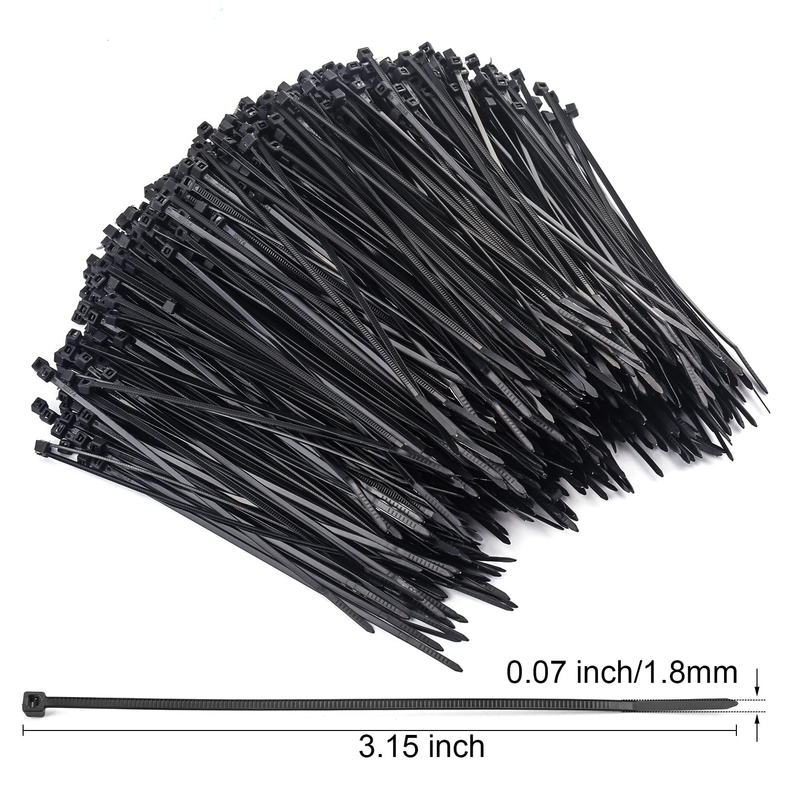 1000 Pcs Black Zip Ties, 3 Inch Small Self-Locking Nylon Cable 3",