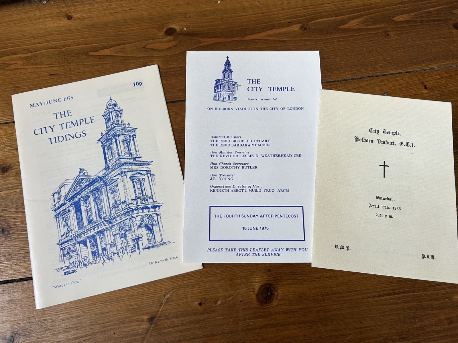 Vintage CITY TEMPLE Holborn Viaduct Magazine, Order of Service & Wedding order