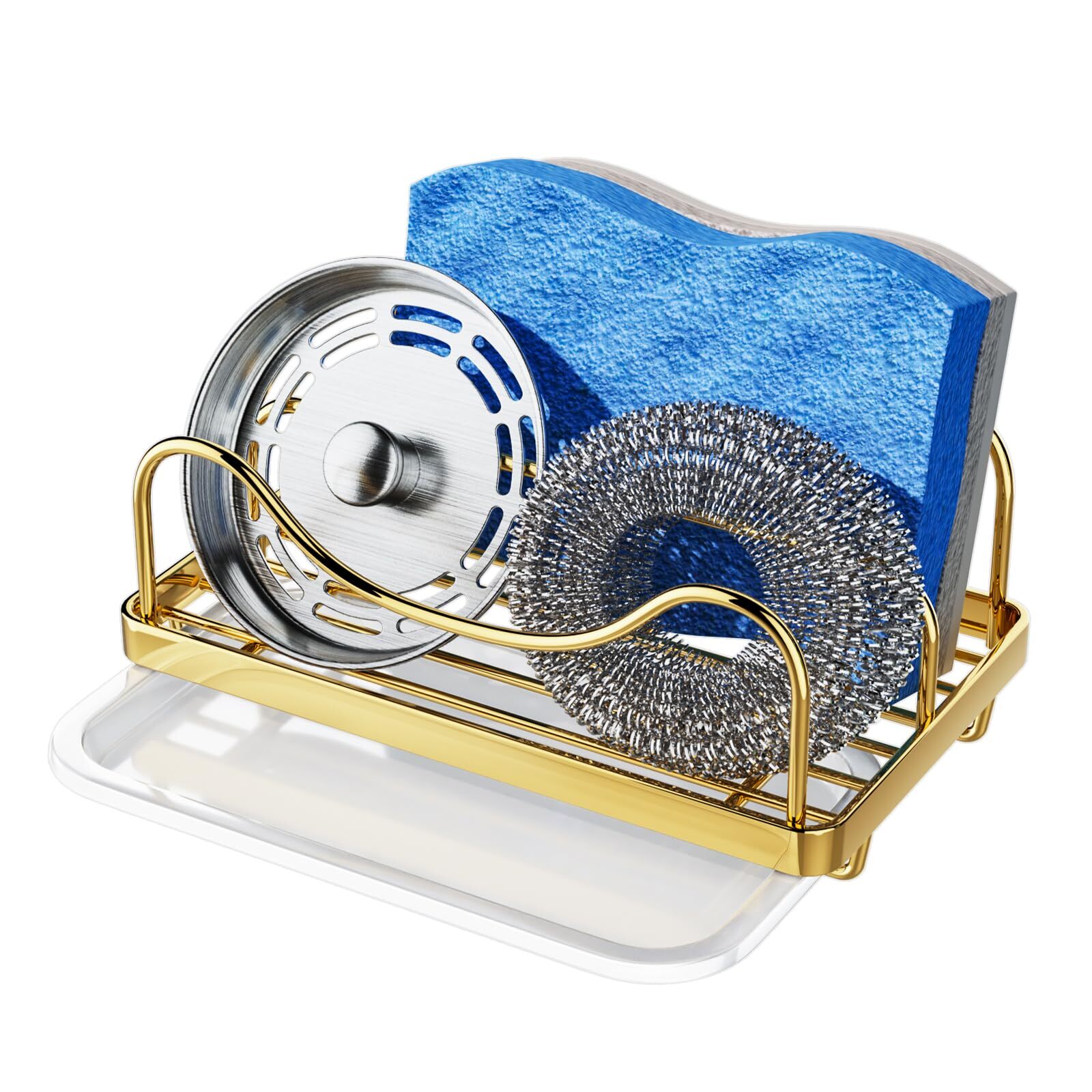 Sponge Holder Kitchen Sink Movable Caddy 304 Stainless Steel Drip Tray Gold