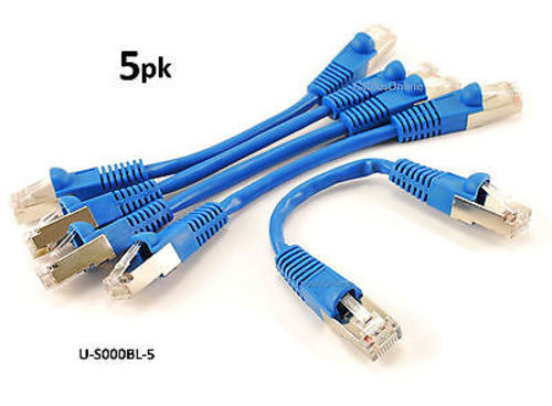 5-PACK 6" Shielded CAT5e Network STP Ethernet RJ45 Blue Patch Cable, U-S000BL-5