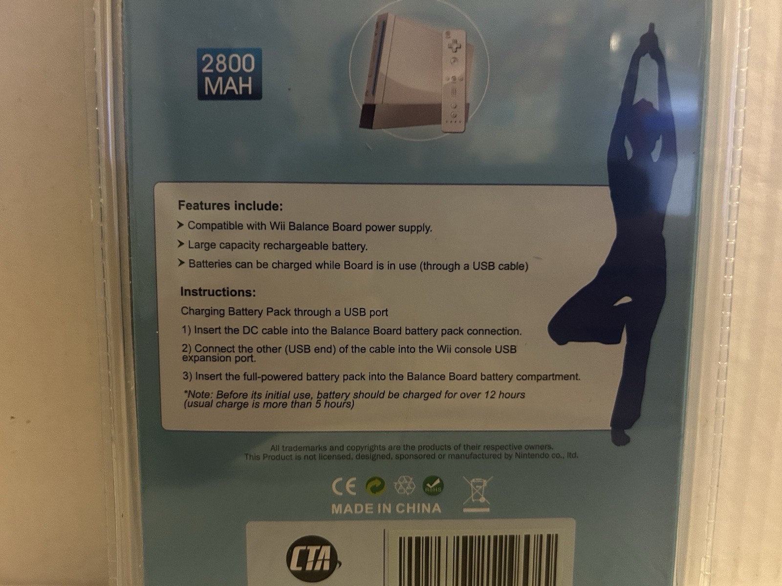 CTA Wi-BBP Balance Board Rechargeable Battery Pack 2800 MAH for Wii fit
