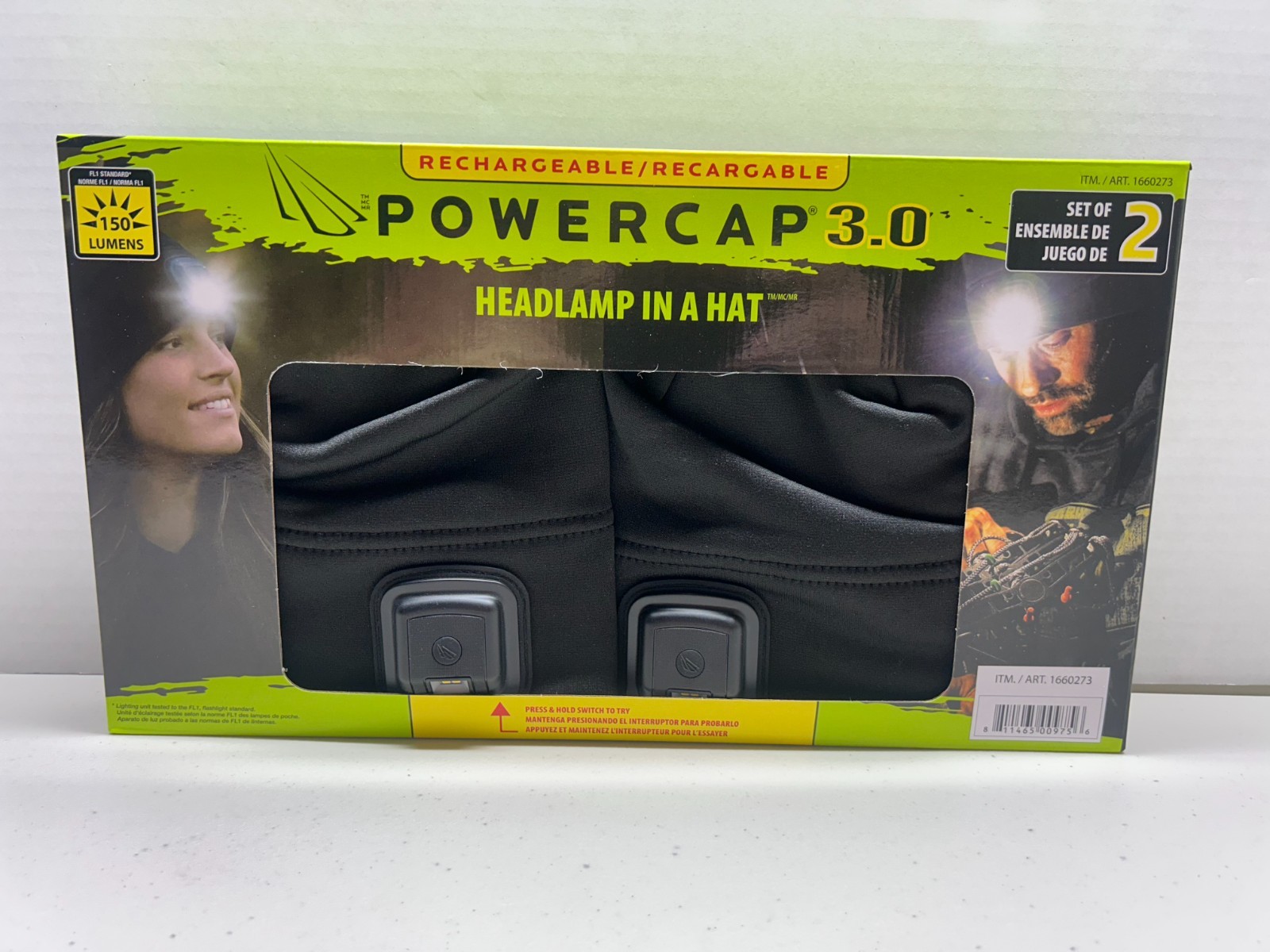 PowerCap 3.0 Headlamp Beanie Hat 150 Lumens 2-Pack Black NEW