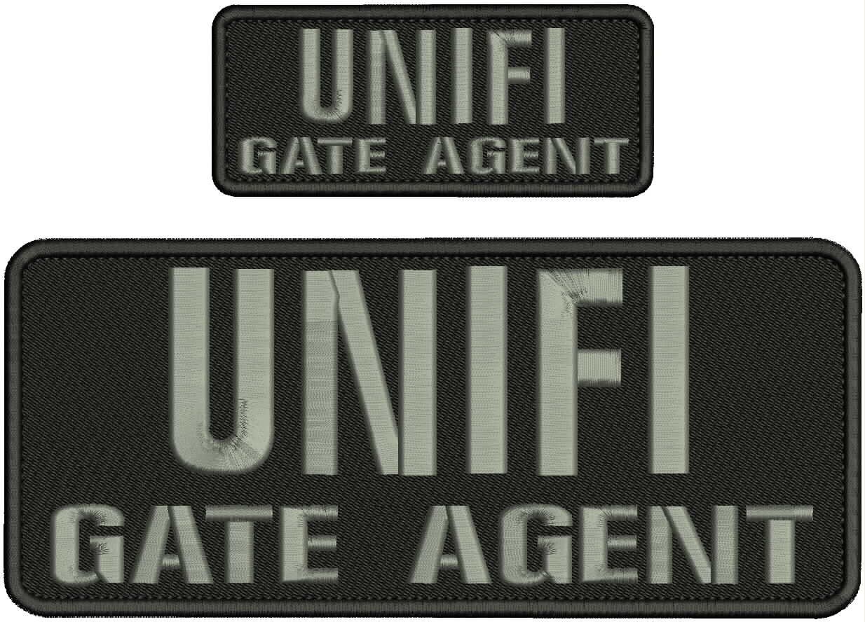 UNIFI GATE AGENT EMBROIDERY PATCH 4X10 AND 2X5 HOOK ON BACK Gray ON BLK