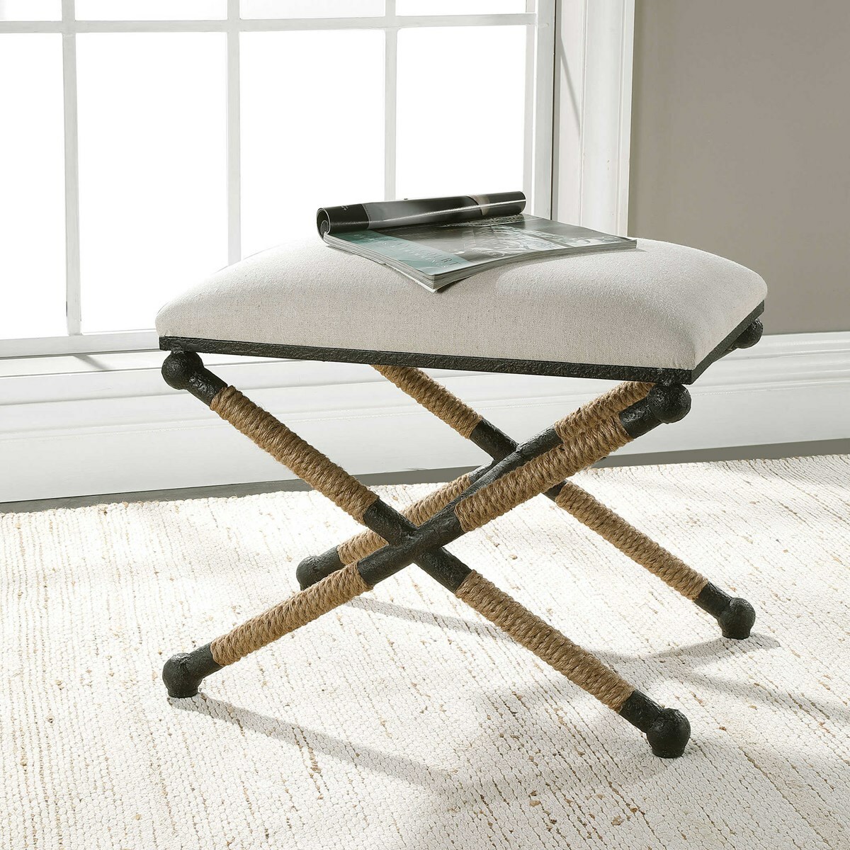 FIRTH IRON & ROPE 24" COASTAL DECOR INSPIRED ACCENT BENCH UTTERMOST 23566