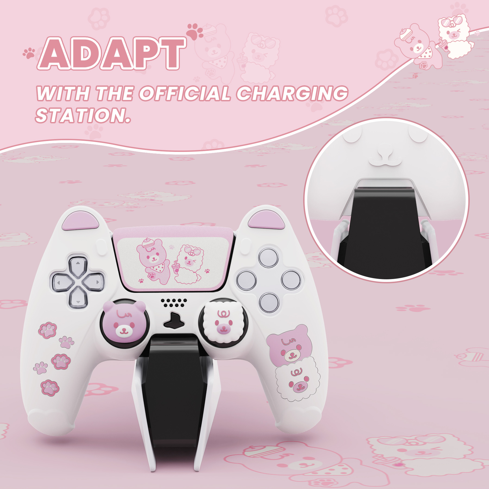 Cute Bear Controller Silicone Case for PS5 Wireless Controller with Thumb Grips