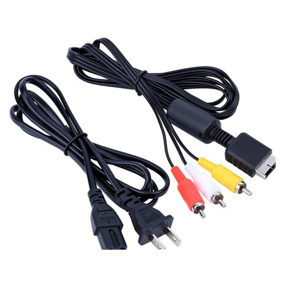 AV RCA + AC Power Cable For Sony PlayStation 1 PS1 PS2 FAT Console
