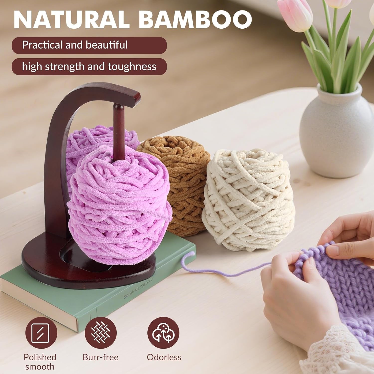 Magnetic Wooden Yarn Holder Spinner for Crocheting Knitting Gifts