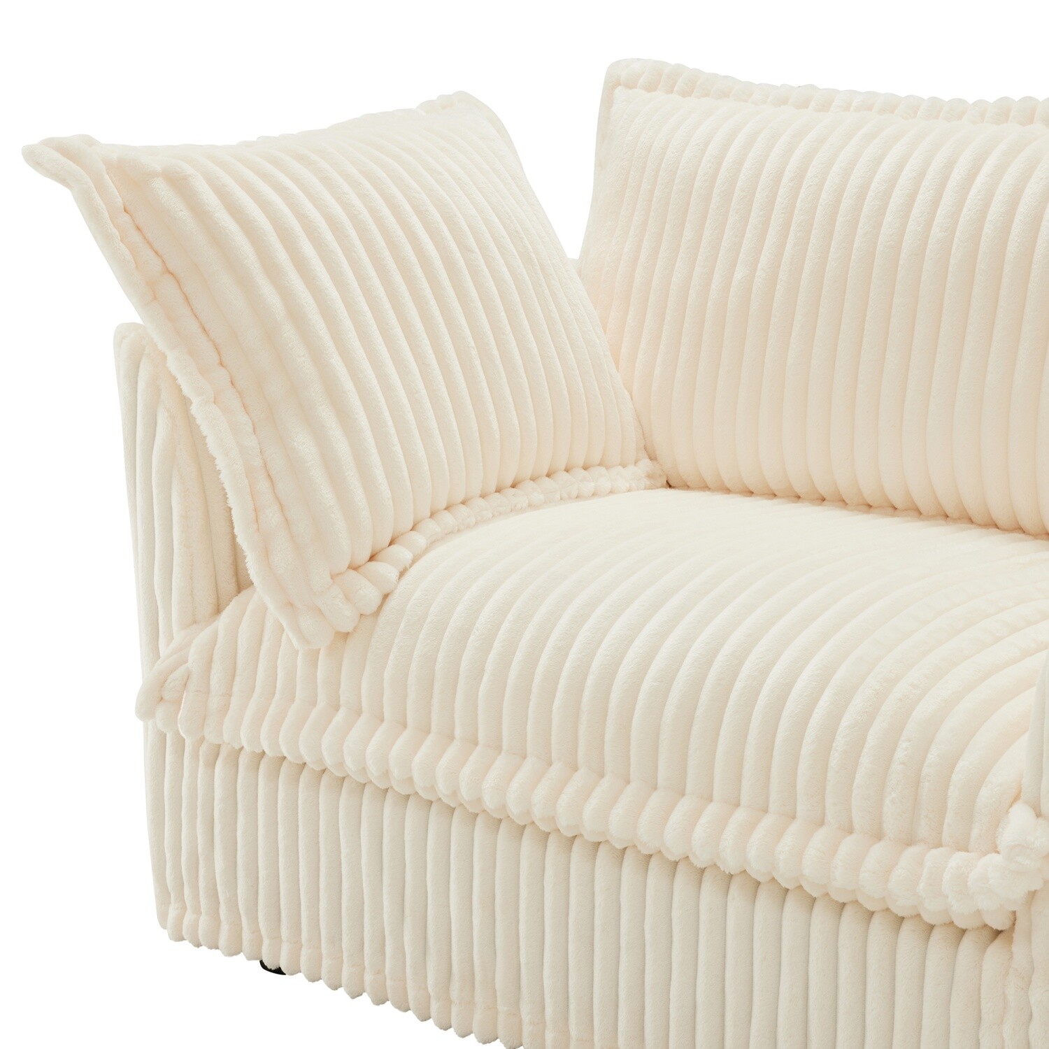 Single Sofa Corduroy Upholstered Armchair Living Room Furniture w/ Pillow Cream