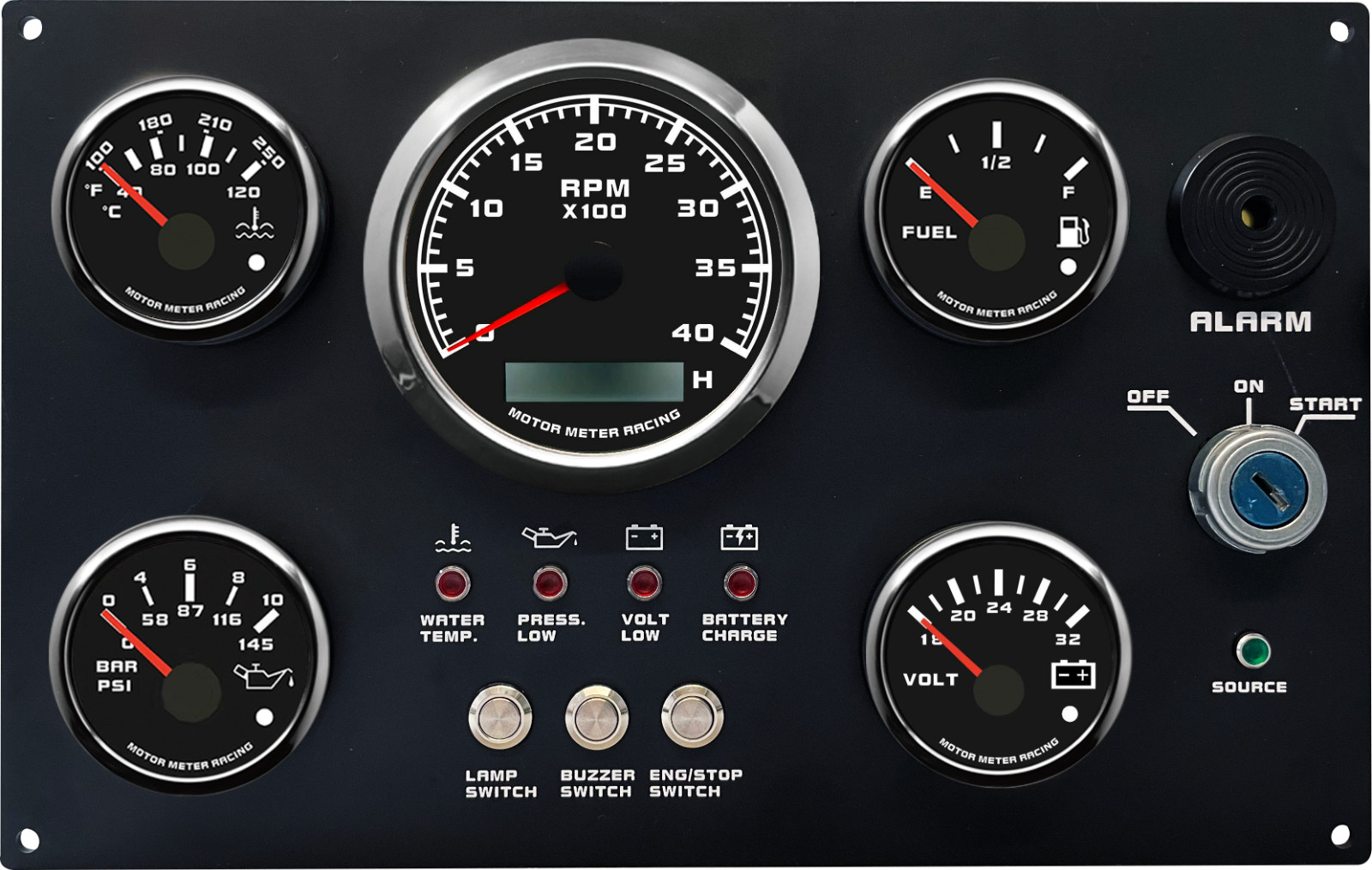 W PRO 5 Gauge Set Instrument Panel 4000 RPM 24V White LED For Marine Boat Yacht