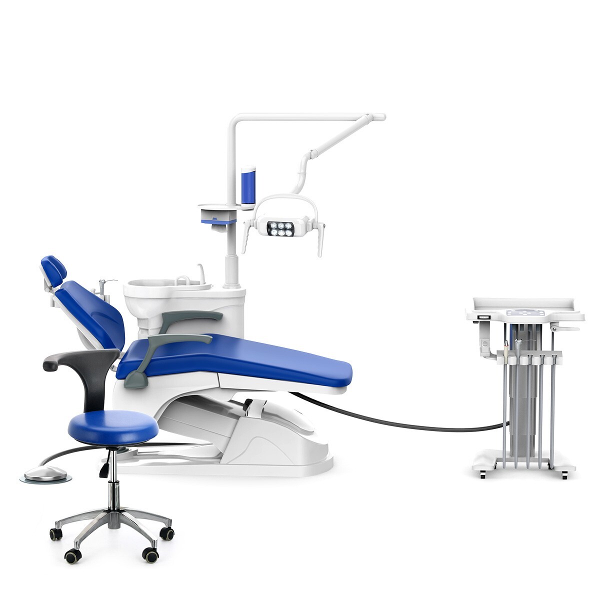 Dental Unit Chair Integral Computer Controlled + Liftable mobile trolley + Stool