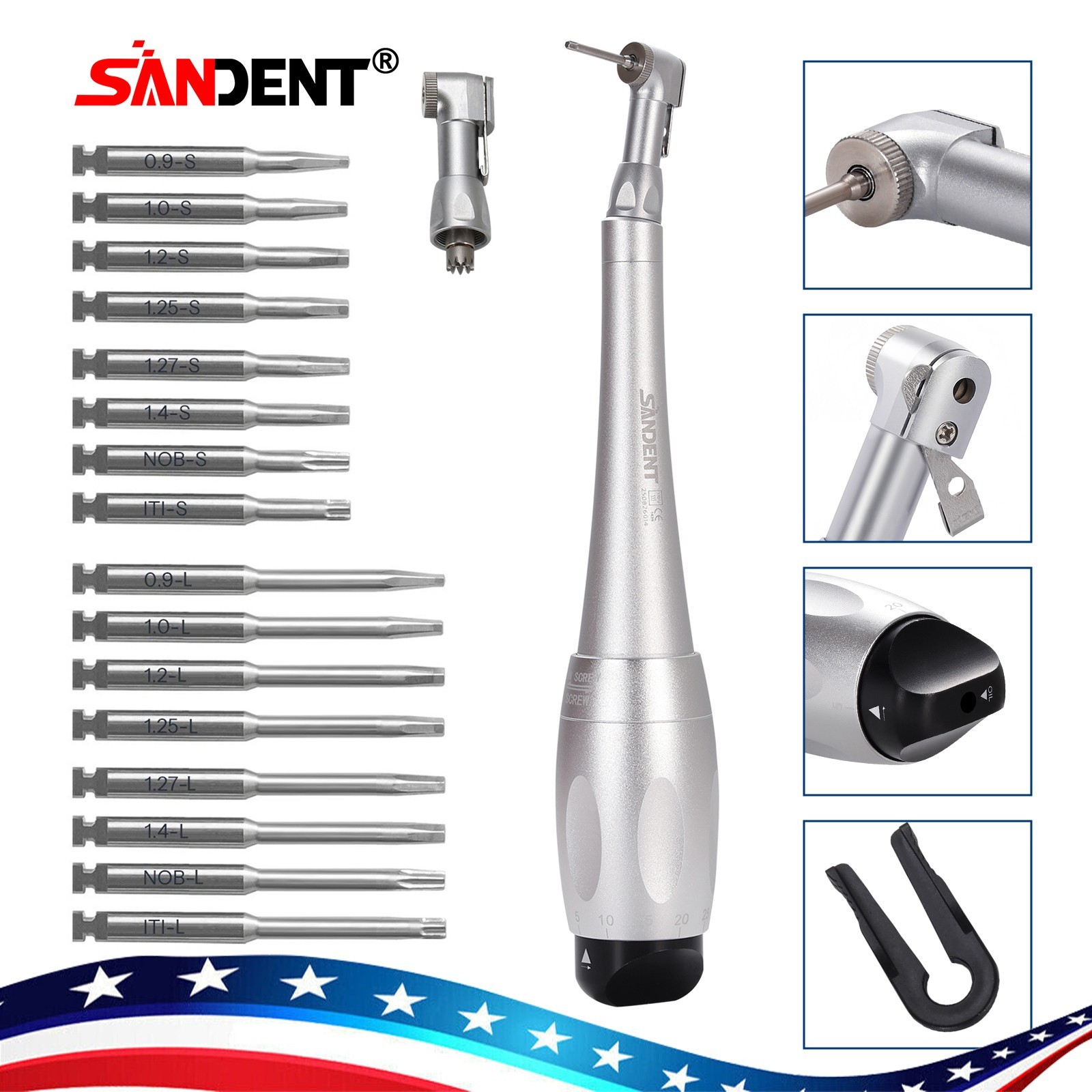 Dental Universal Implant Kit Torque Wrench Contra Angle Handpiece & 16 Drivers N
