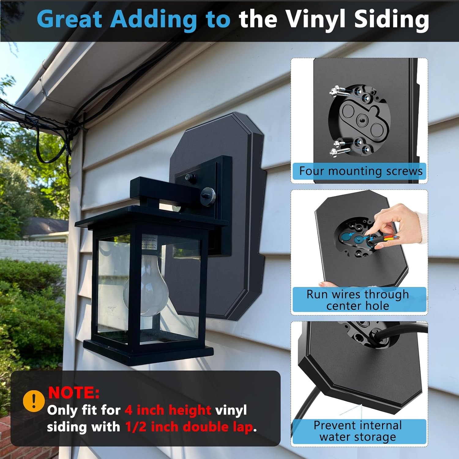 Siding Mounting Kit, Mount Block, 1/2 inch lap siding, Balck-2Pack