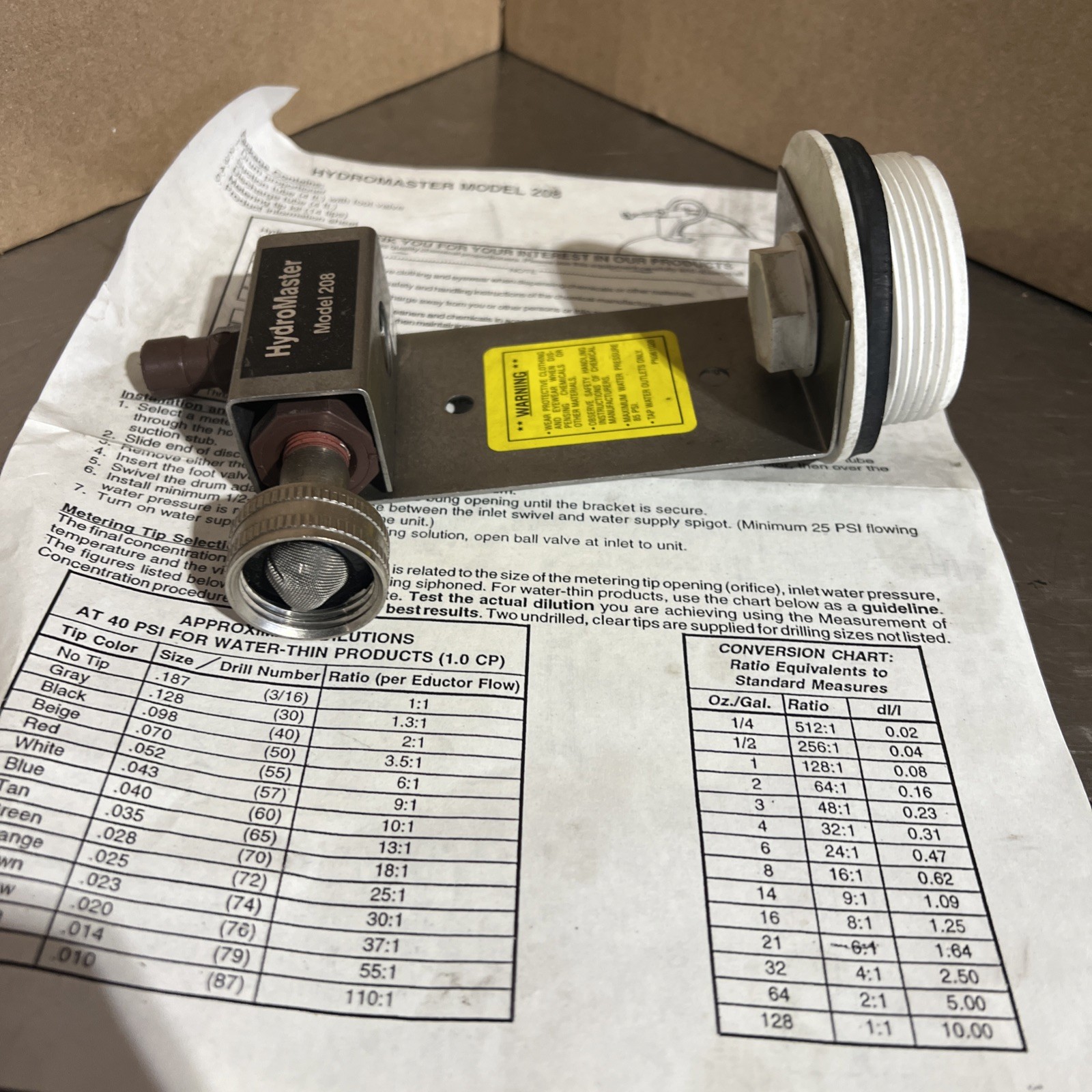 Hydromaster Systems Model 208 HydroMaster Venturi Mixer Nos Surplus No Box