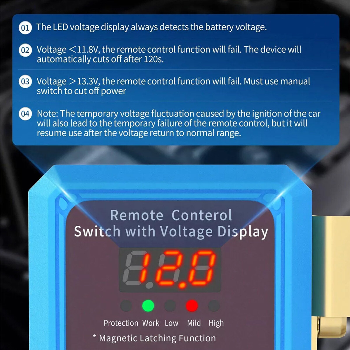 240A Kill Switch 12V Remote Battery Disconnect Switch with Led Voltage Display