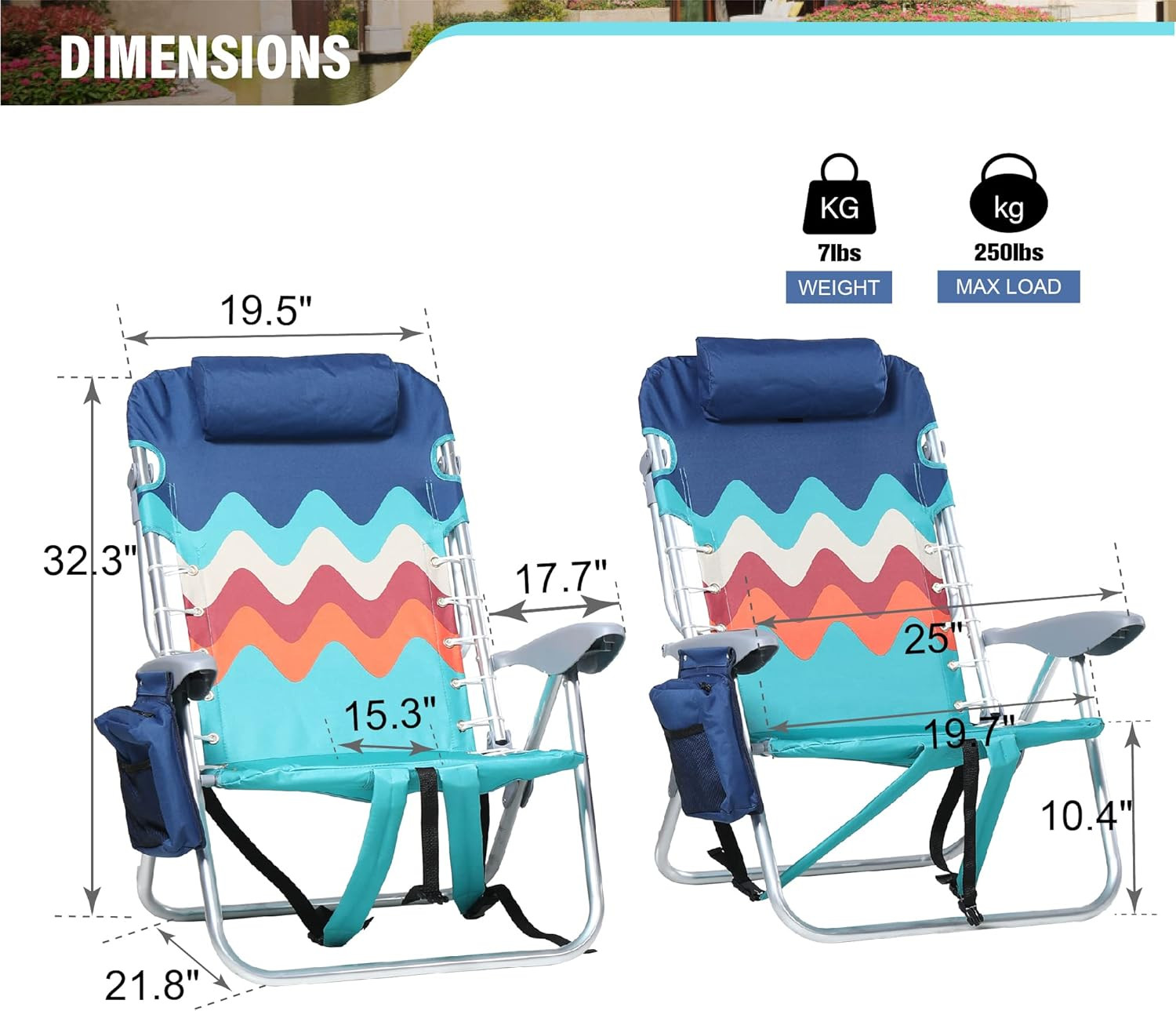 GREEN PARTY Backpack Beach Chairs 2 Pack Aluminum Lightweight Folding Reclining