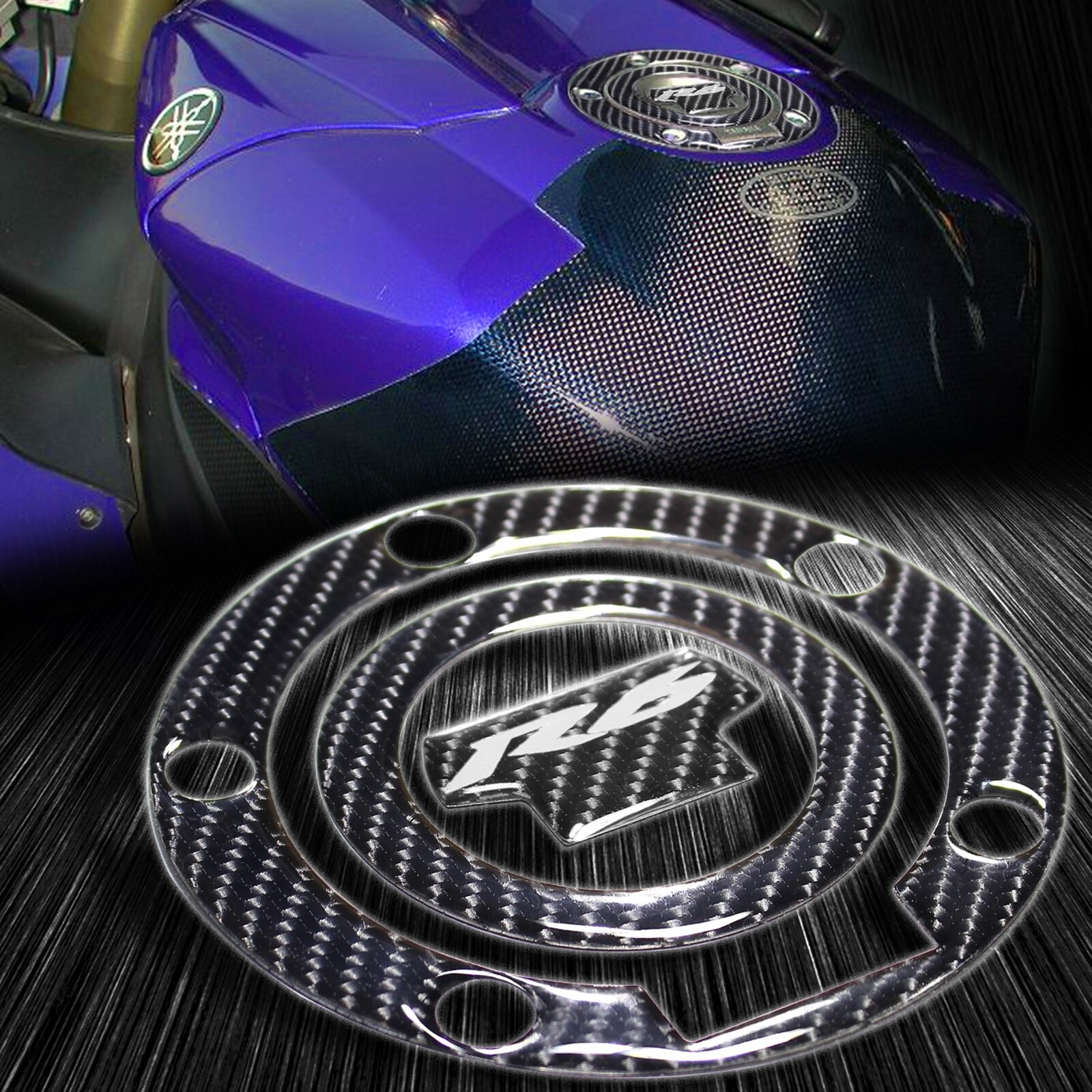 Real Carbon Fiber Gas Tank Fuel Cap Cover Guard Pad White Logo 01-20 YZFR6/R6S