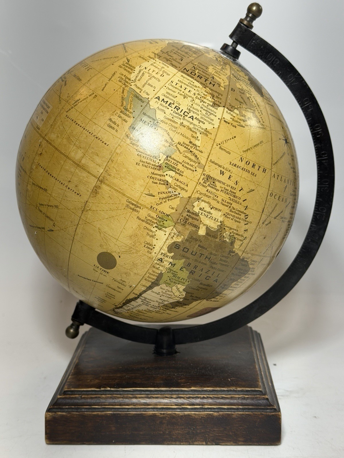 Retro Style Desktop World Globe Distressed Wood Base