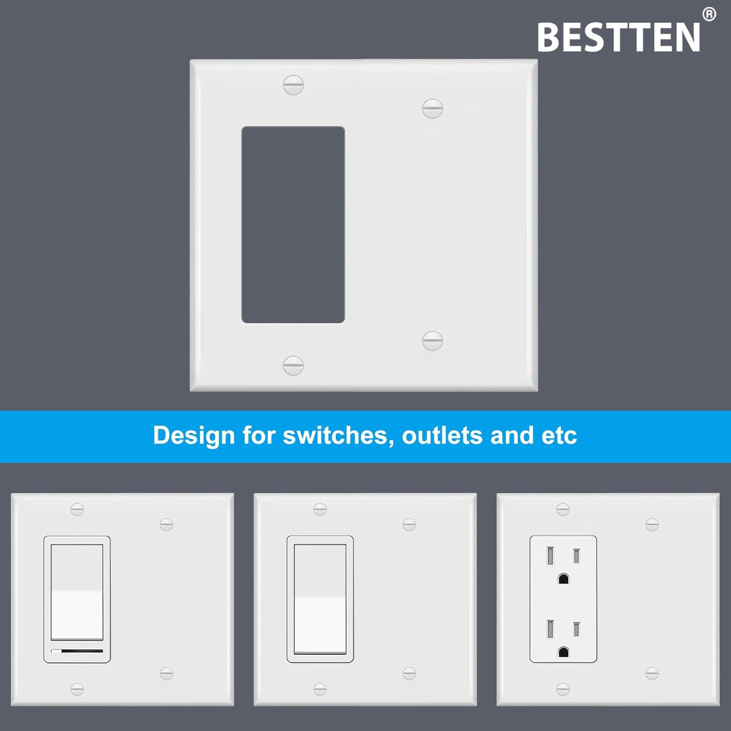 2-Pack 2-Gang Combination Wall Plate, Unbreakable White Polycarbonate