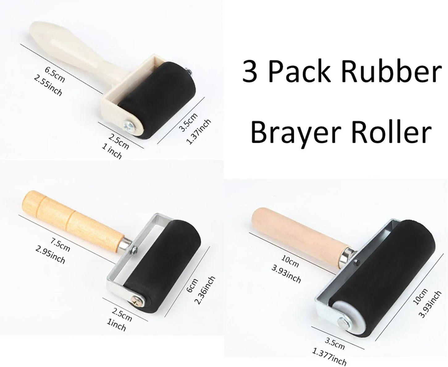 3pk Rubber Roller Brayer Rollers 1.4/2.4/4 Inch Art Craft Roller for Printmaking