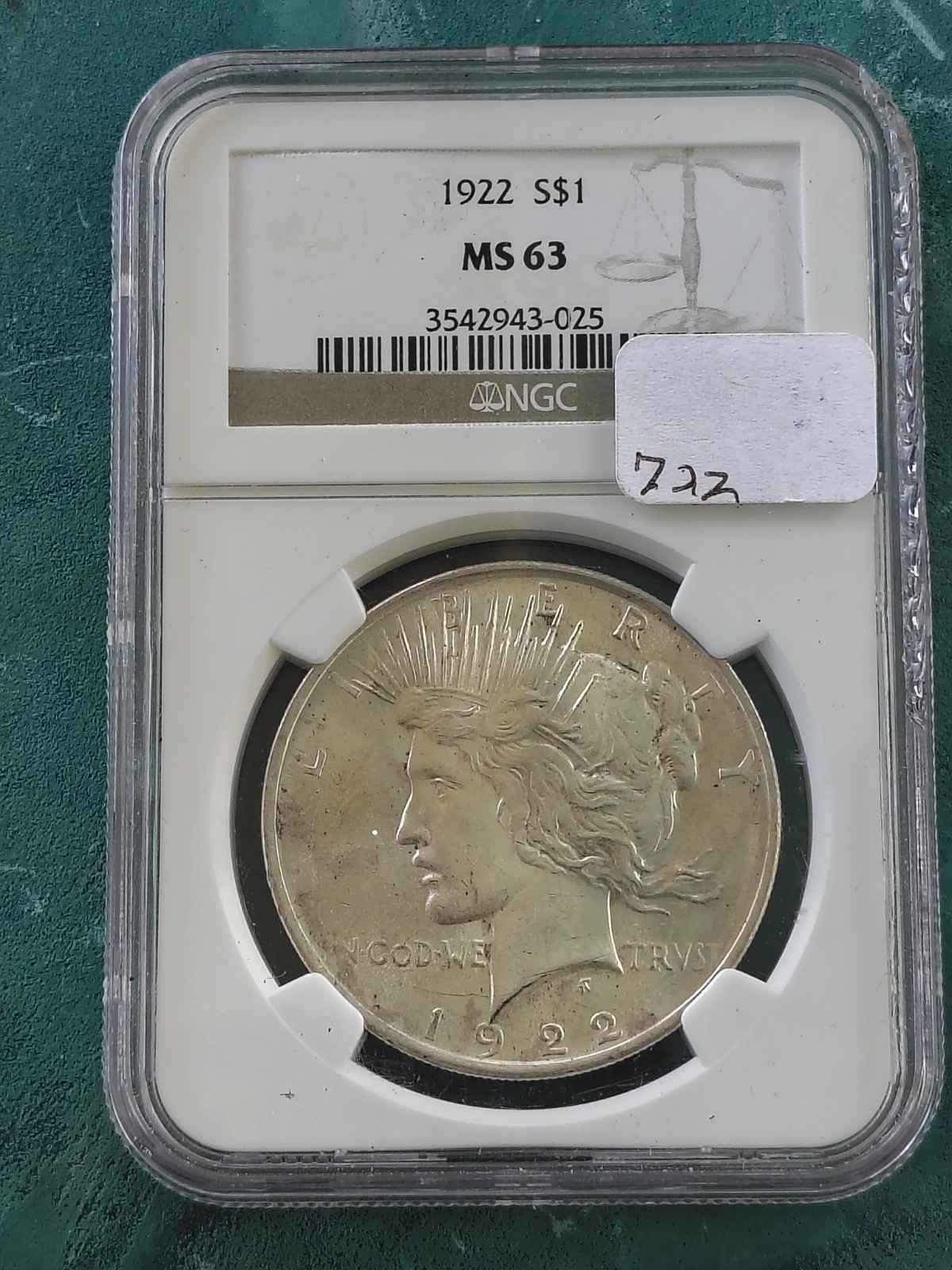 1922 Peace Dollar NGC MS 63