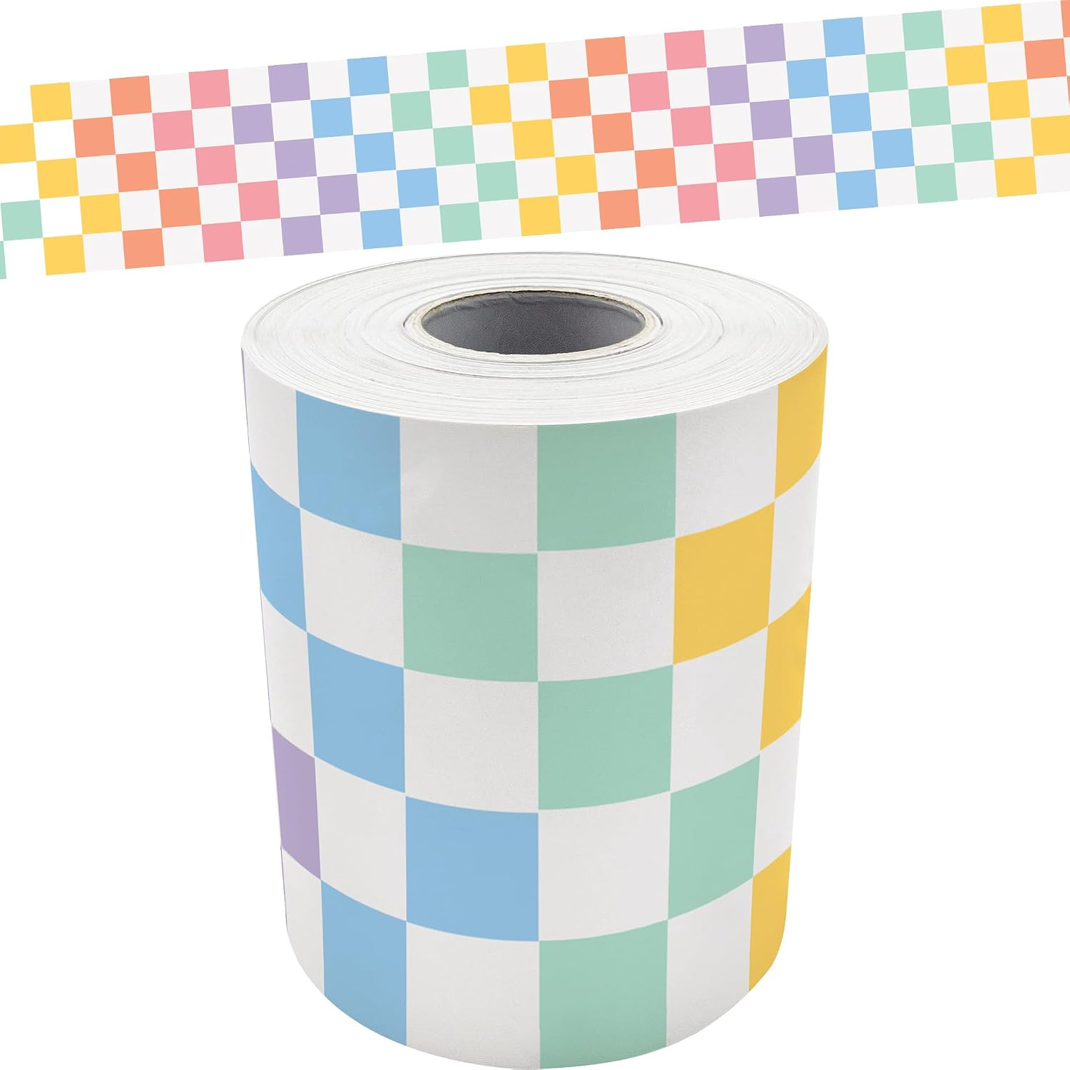 Checkers Straight Rolled Border Trim - 50ft for School & Office Decor
