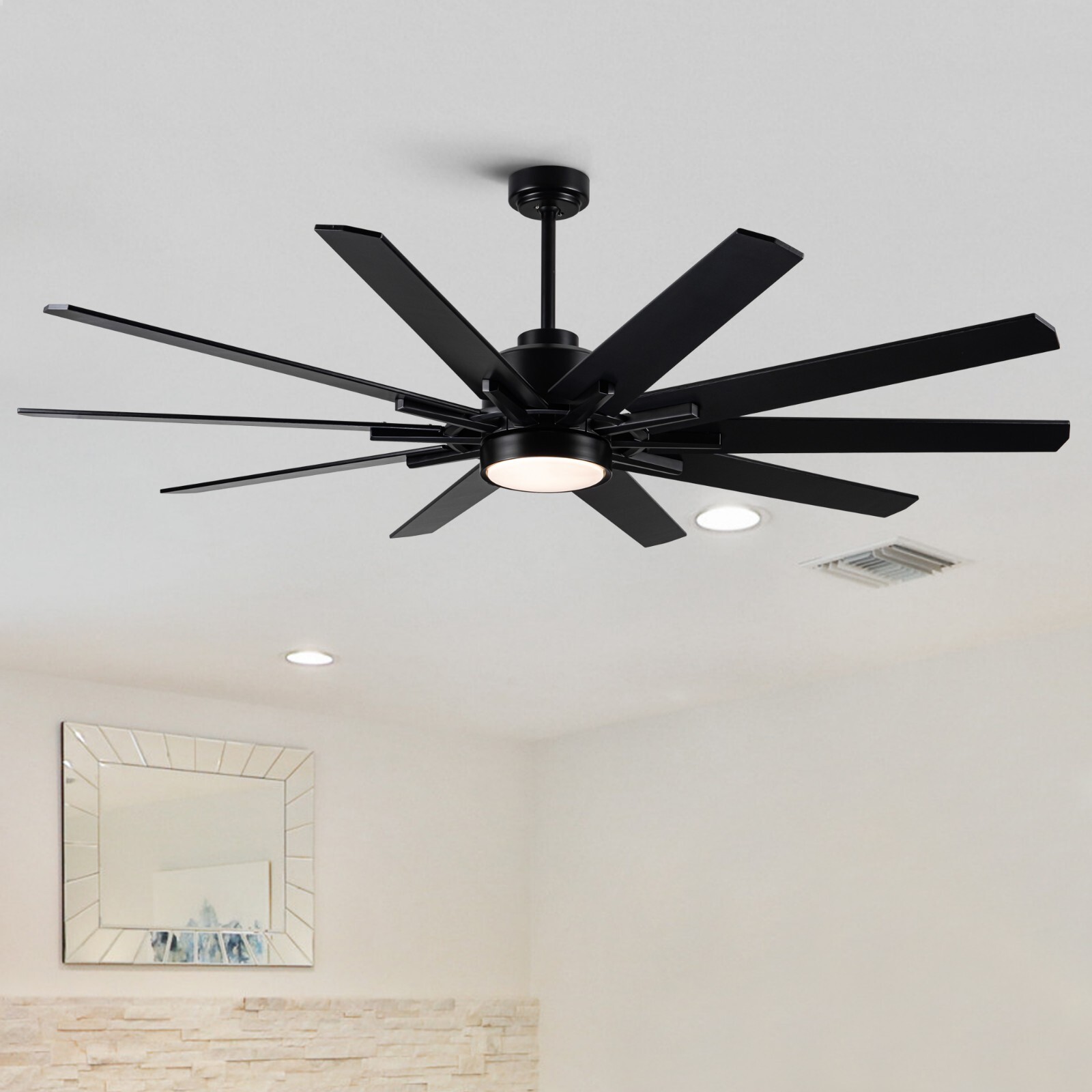 72'' Integarted LED Large Black Double Finish Ceiling Fan with Remote Control