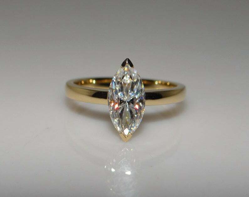 2Ct Marquise Cut Lab Created Diamond Solitaire Engagement Ring 14K Gold Finish