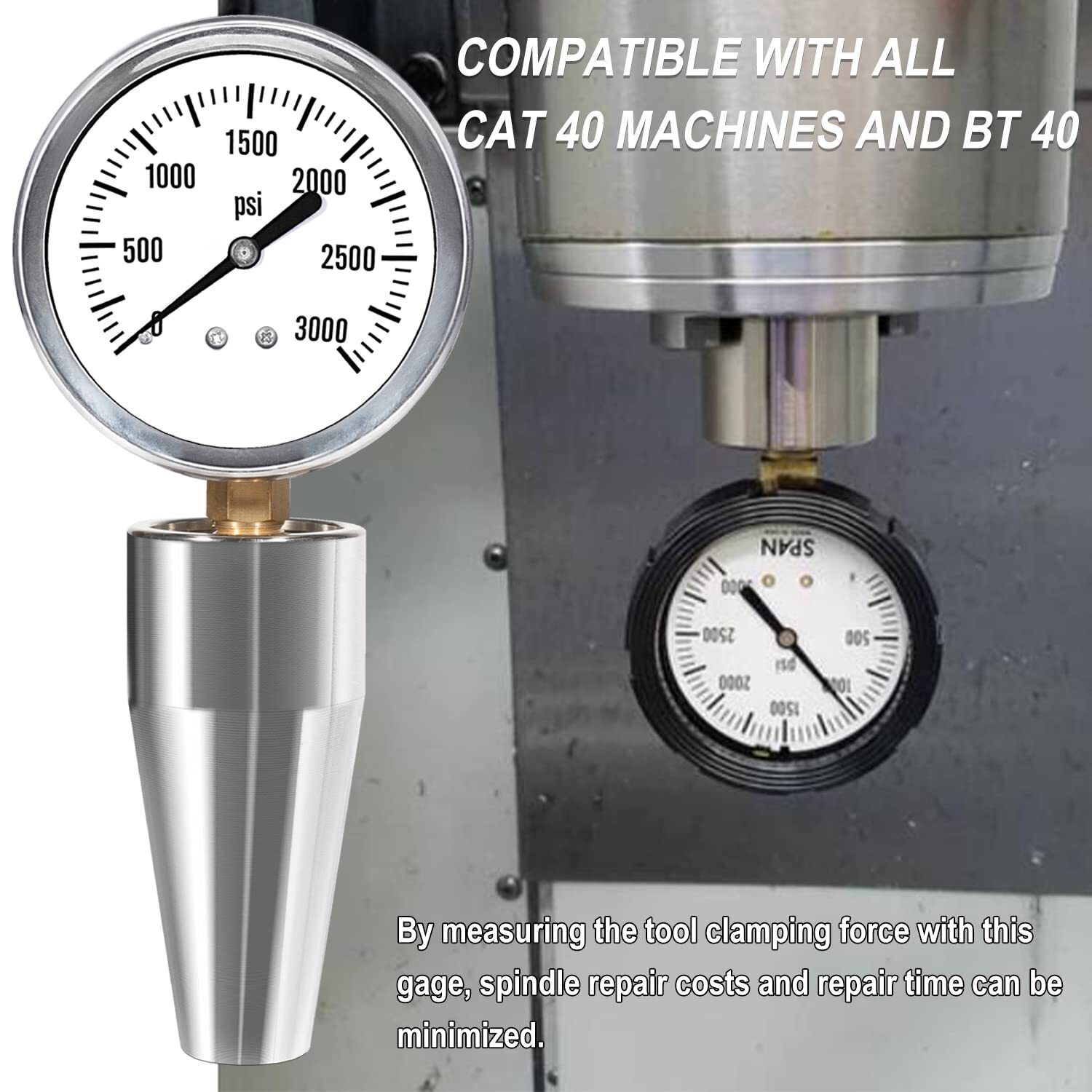 Spindle Drawbar Force Gauge Checker Tool 0-3000PSI For All CAT 40 & Bt 40