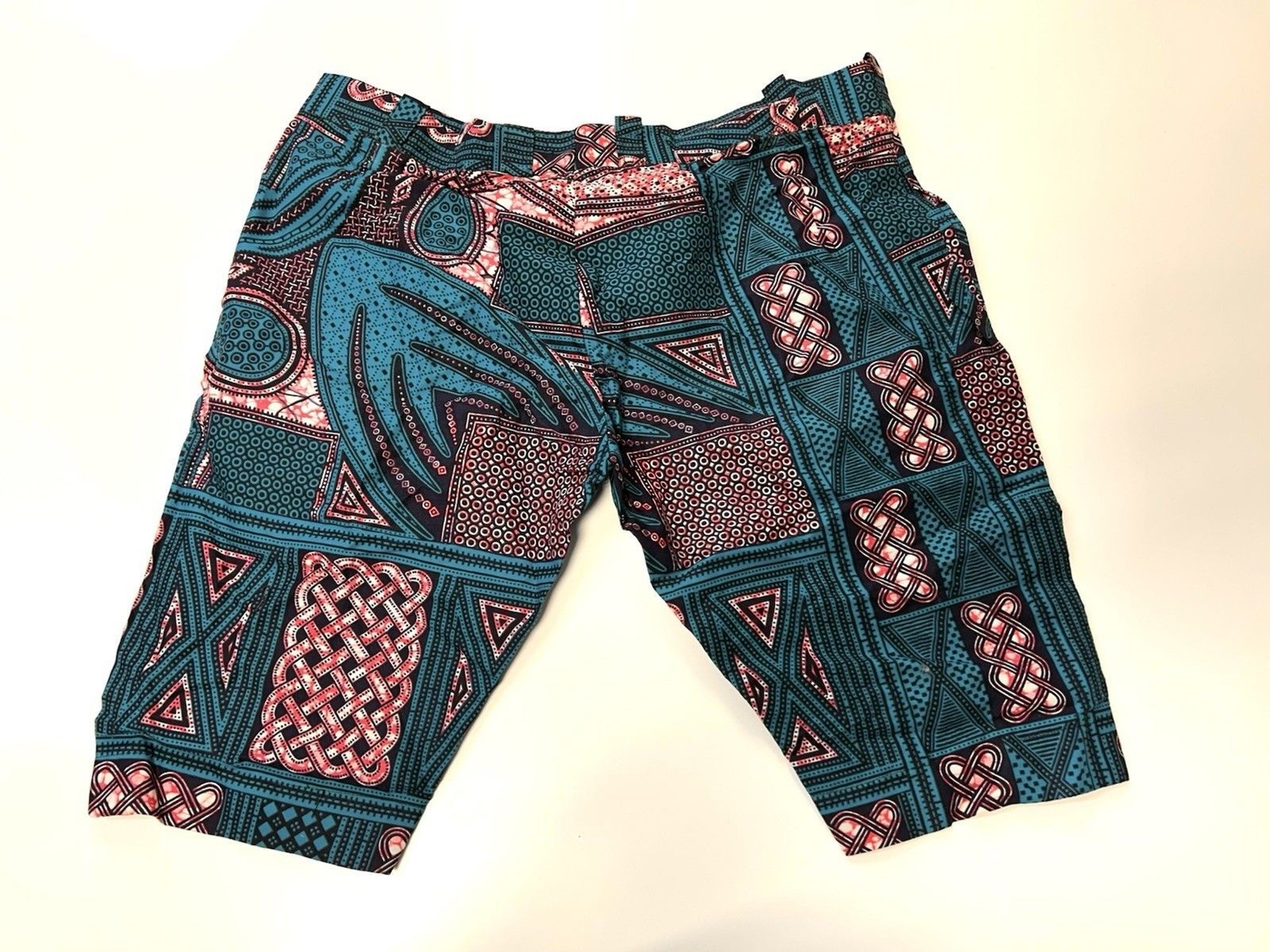 African Wax Fabric Ankara Shorts Pockets No Size Check Measurements Multicolor