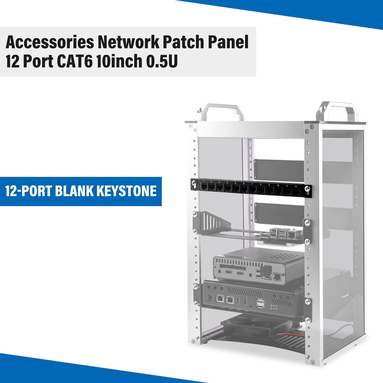 12 Port CAT6 Network Patch Panel, 10" 0.5U for Server Rack & Cabinet, DeskPi Com