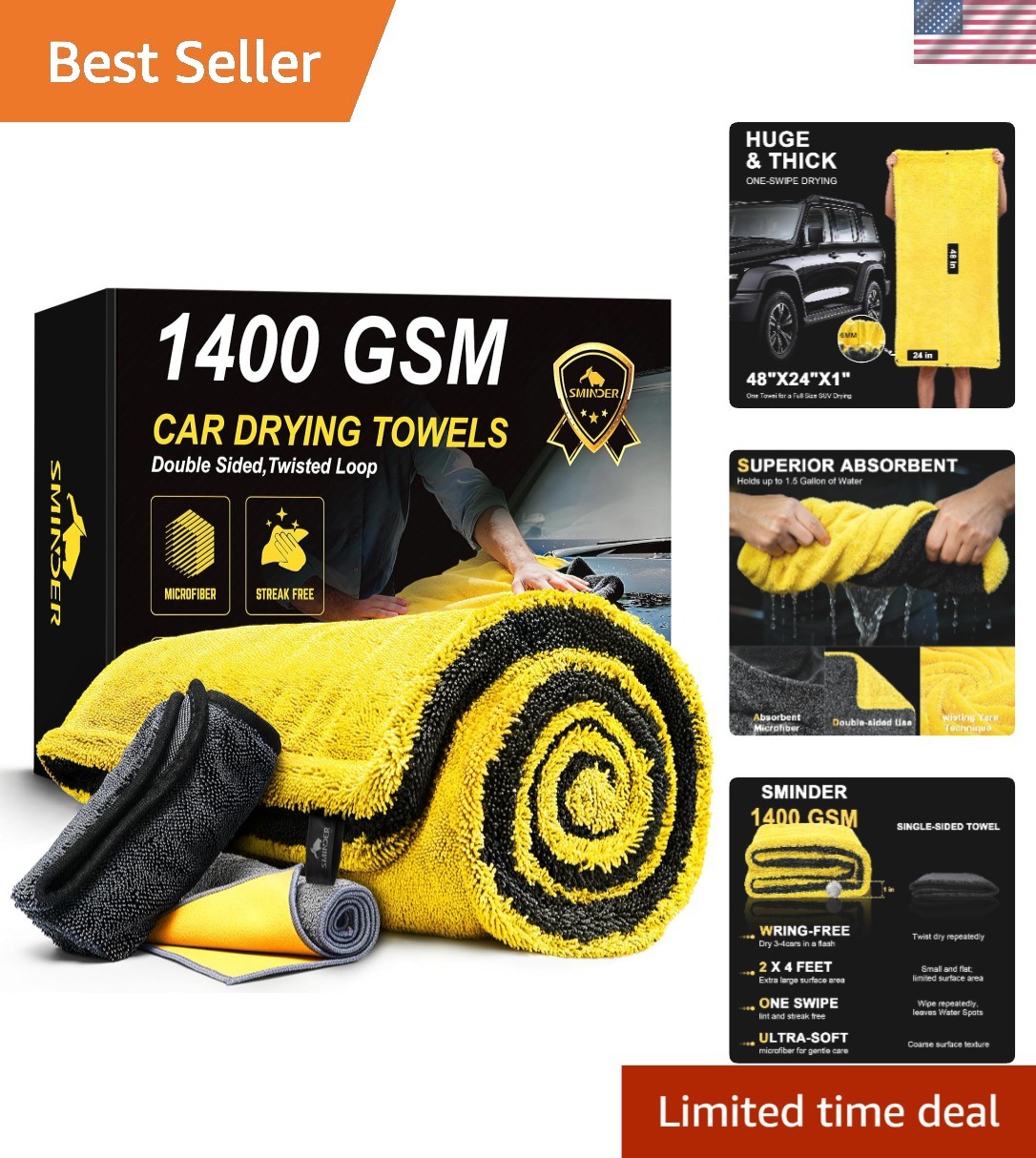 XXL 48" x 24" Microfiber Towels for Cars - Streak-Free & Scratch-Free Drying
