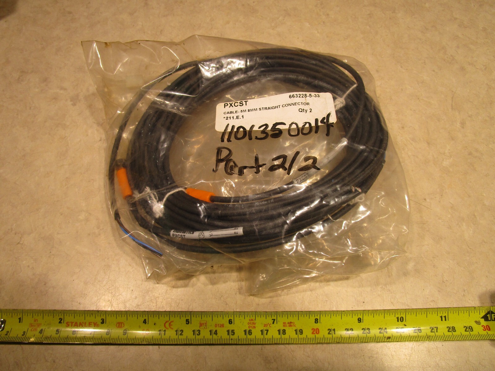 LOT OF 2 NUMATICS PXCST CABLES, STRAIGHT CONNECTORS, M0060