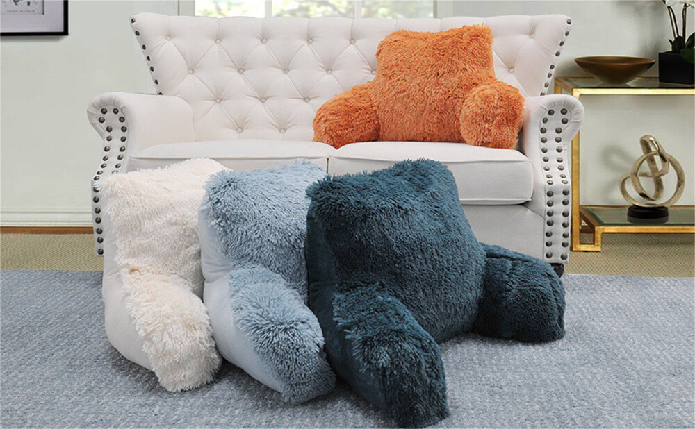 Plush Shaggy Backrest Pillow with Arms – Cozy Bed & Reading Support Cushion Gift