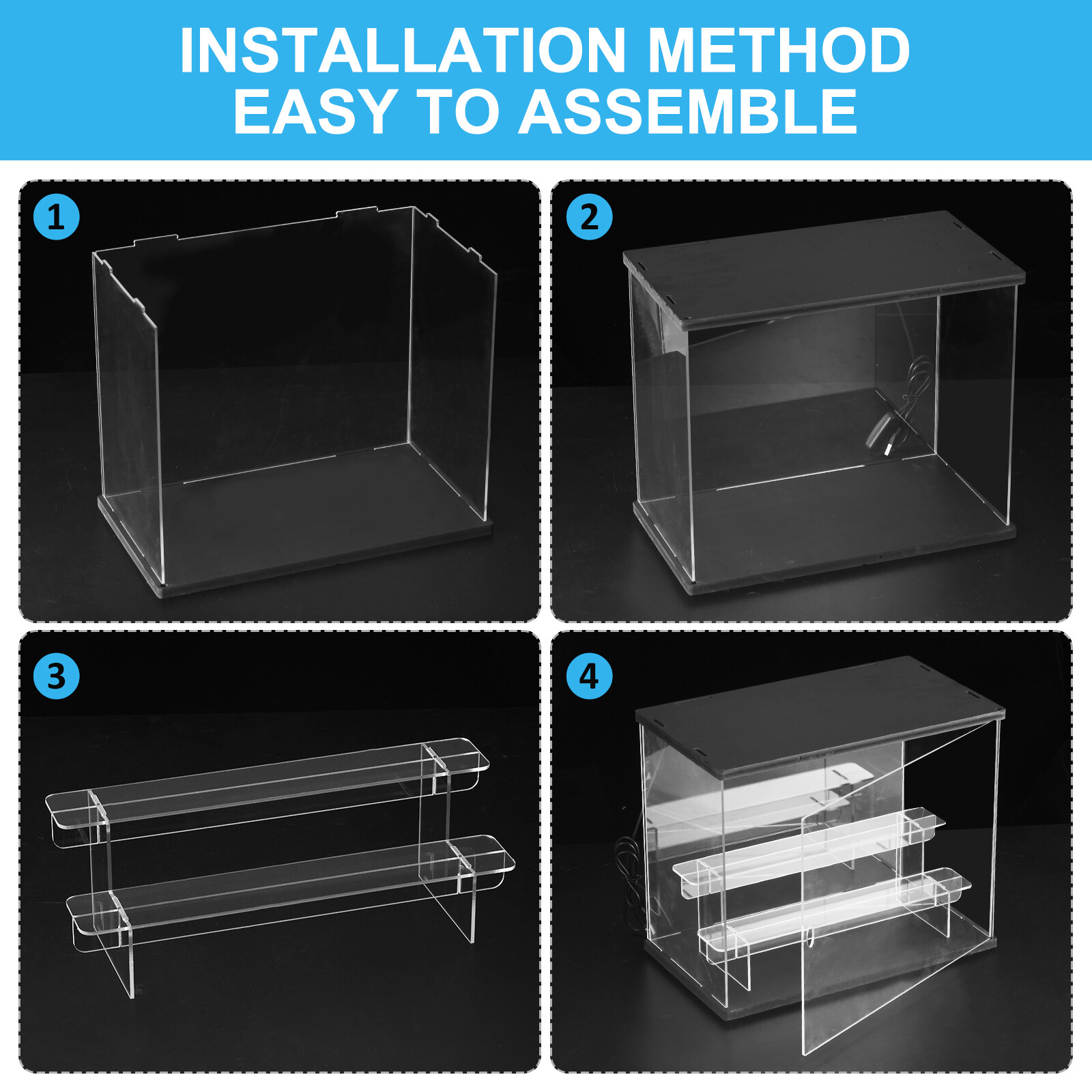 2 Tier Acrylic Display Case with LED Light Transparent Dustproof Showcase Boxes