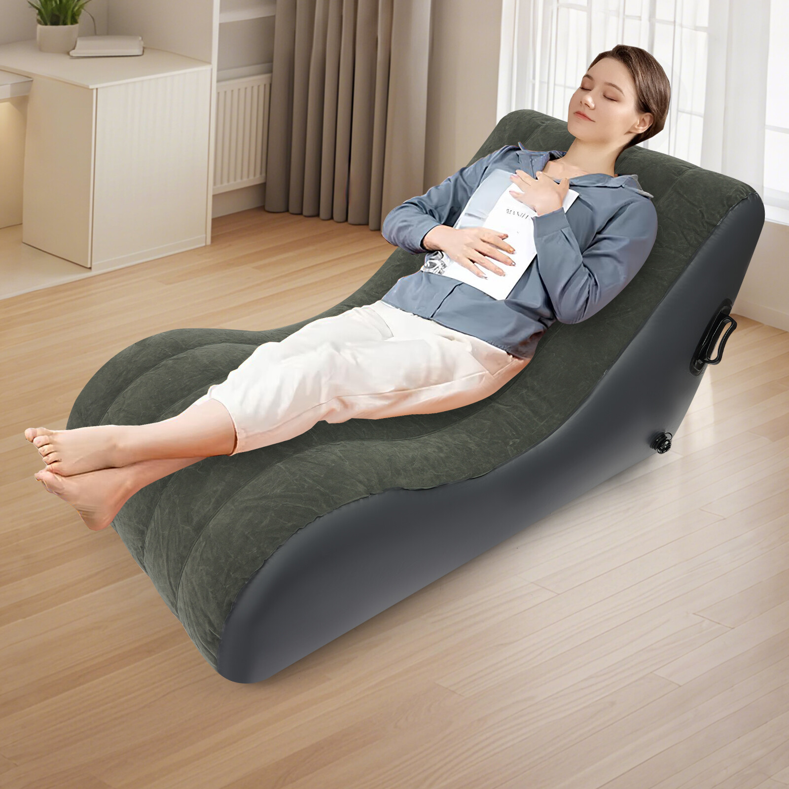 Modern Sofa Bed Inflatable Sofa Bed S-shaped Folding Sofa Bed 89.9*140*69.9cm