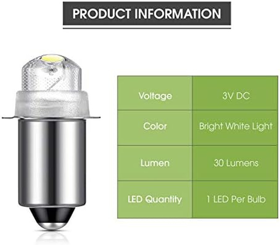 2 Pcs 30 Lumen 3-Volt LED Replacement Flashlight Bulbs Torch Bulb with 10 Year L