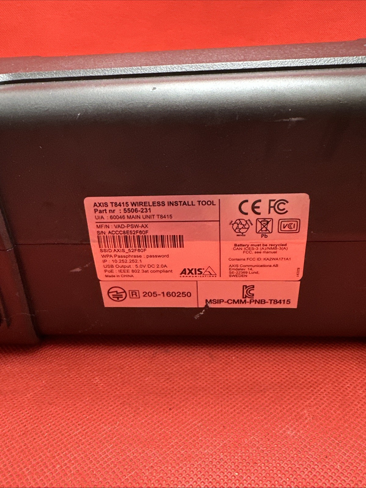 Axis T8415 Wireless Installation Tool PoE With Two Batteries / Untested / As Is